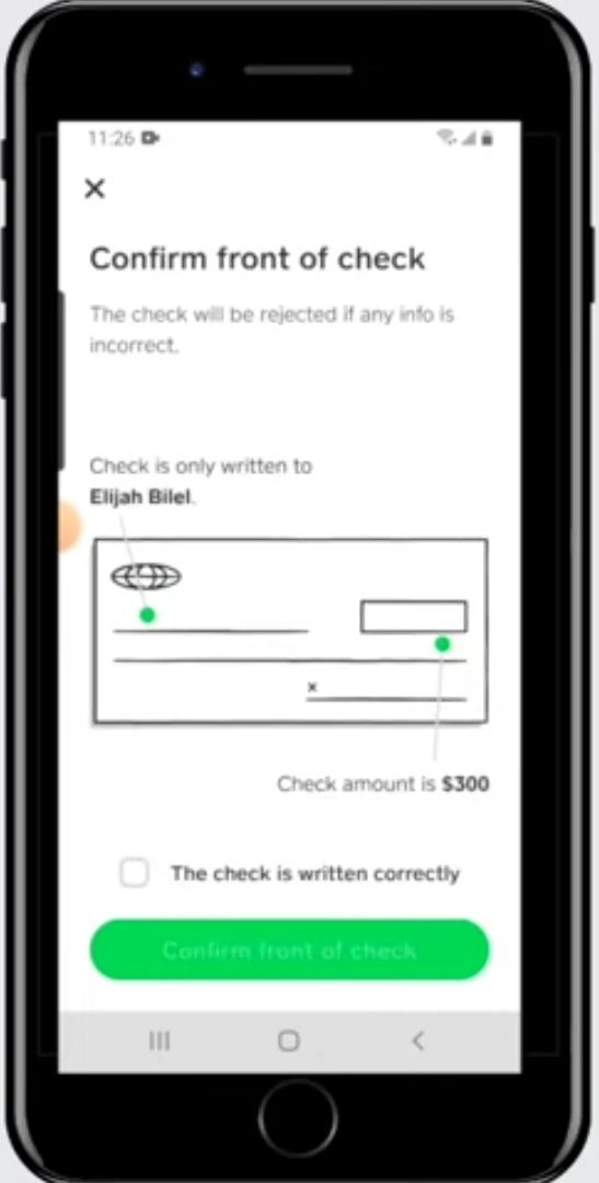Front of fake check cash app