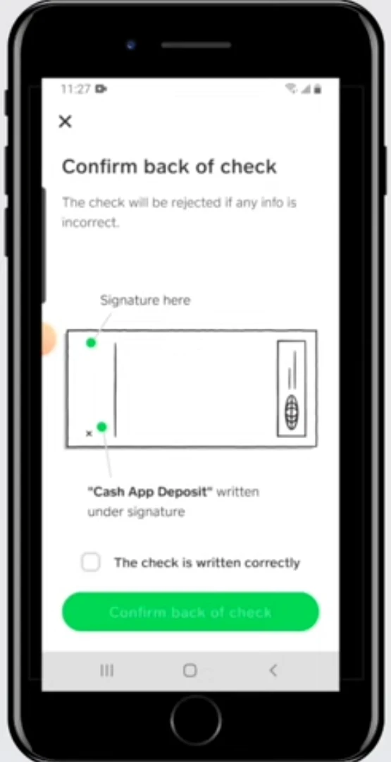 Back of fake check Cash App